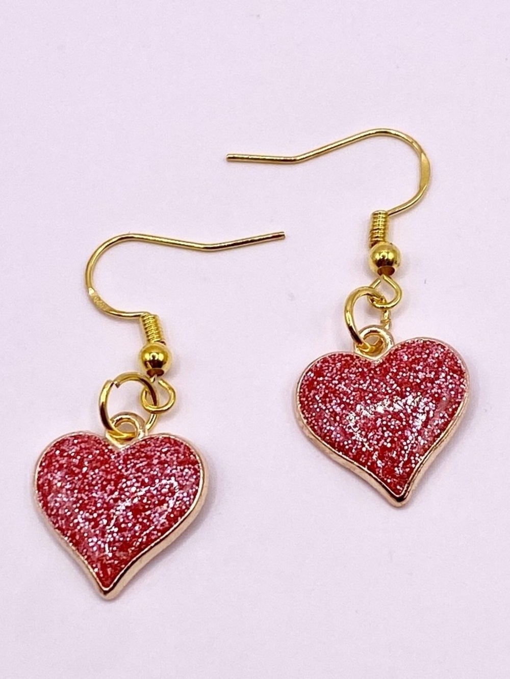 $8 Each Or Bundle 5/$20 Gold Heart Drop Earrings w Lavender Purple Glitter Heart